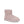 Short pink boot with a matching sole on a white background.