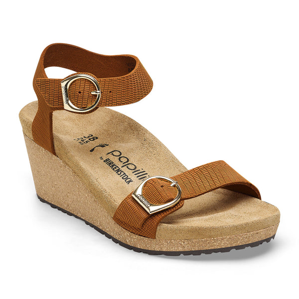 Soley Orange Embossed Nubuck Wedge