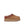 Brown suede slip-on shoe with red stitching and thick rubber sole.