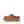 Brown suede slip-on shoe with red stitching and thick rubber sole.