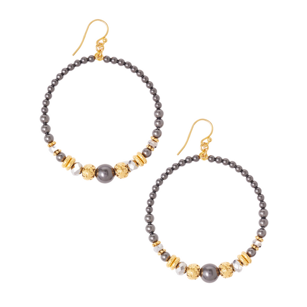 Black Pearl Beaded Hoops