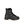 Black leather boot with fur lining and yellow stitching on a white background.