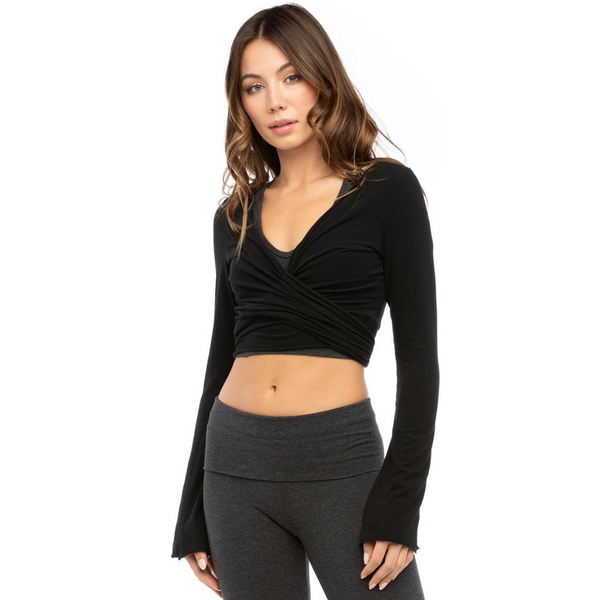 Long Sleeve Wrap Top Black