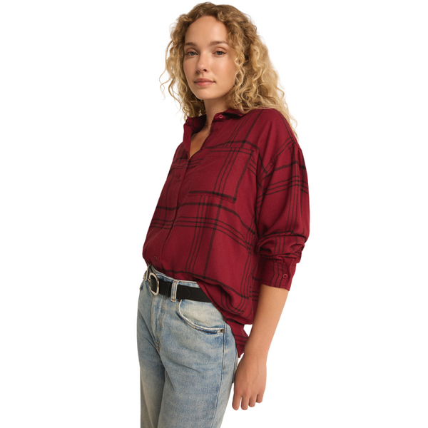 River Plaid Button Up Red Dahlia