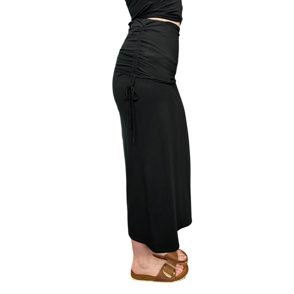 Fold Over Shirred Maxi Tube Skirt