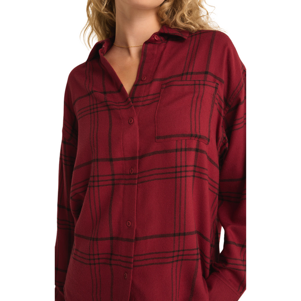 River Plaid Button Up Red Dahlia