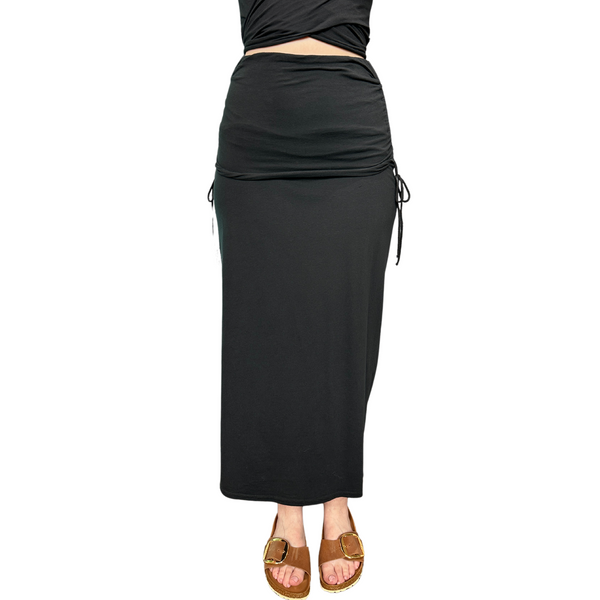 Fold Over Shirred Maxi Tube Skirt