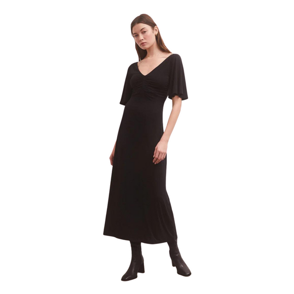 Kara Flutter Sleeve Midi Dress Black