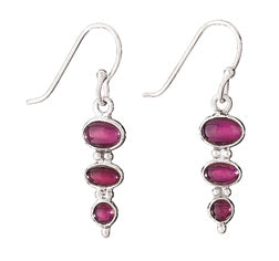 3 Stone Garnet Earrings