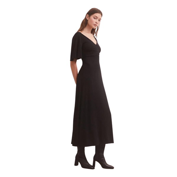 Kara Flutter Sleeve Midi Dress Black