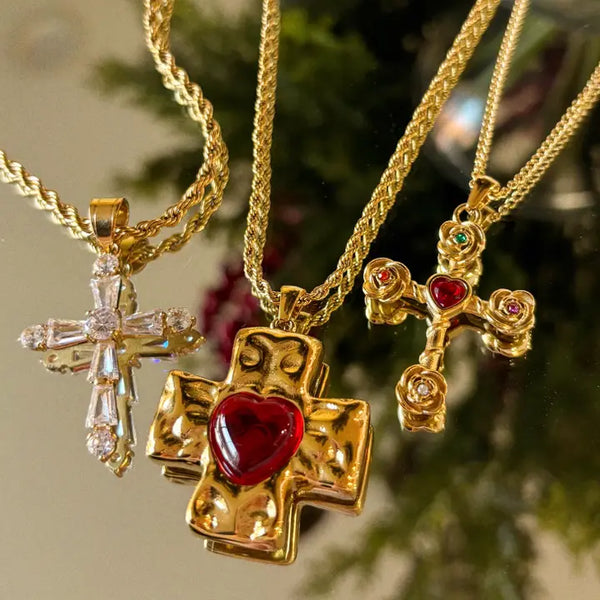 Dahlia Rose Cross Necklace Multi