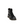 Black leather boot with fur lining and yellow stitching on a white background.