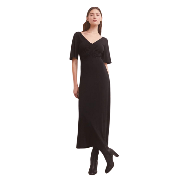 Kara Flutter Sleeve Midi Dress Black