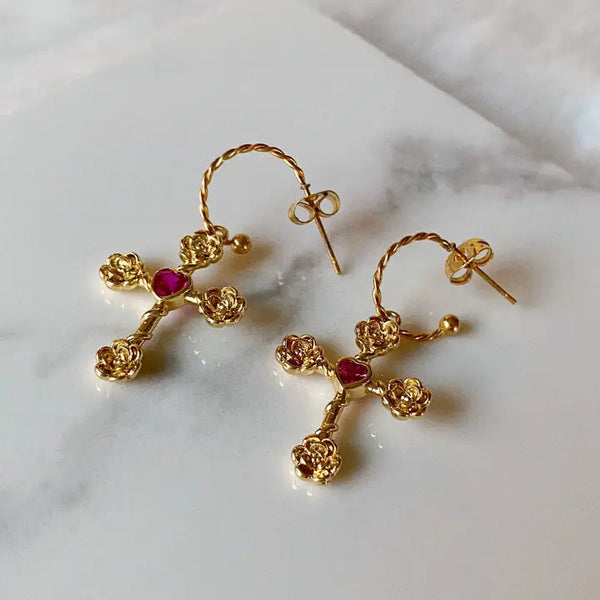 Dahlia Rose Cross Earrings