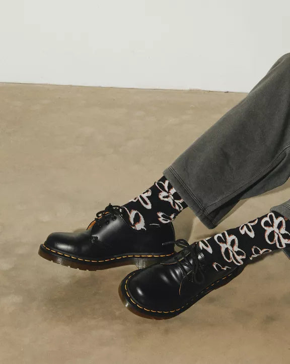 Scribble Floral Sock Black