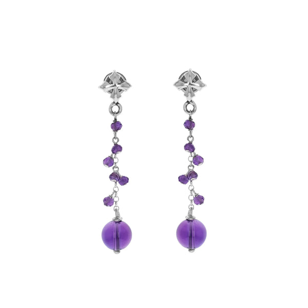 Cross Stud Amethyst Drop Earrings