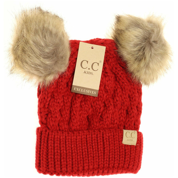 Kid's Double Fur Pom Beanie