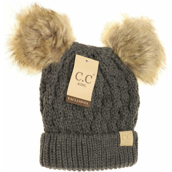 Kid's Double Fur Pom Beanie