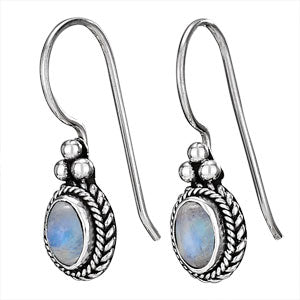 Small Oval Rainbow Moonstone Fixed Earrings