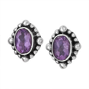 Oval Faceted Amethyst Stud Earrings