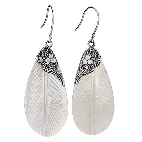 Carved Mother of Pearl Leaf Earrings