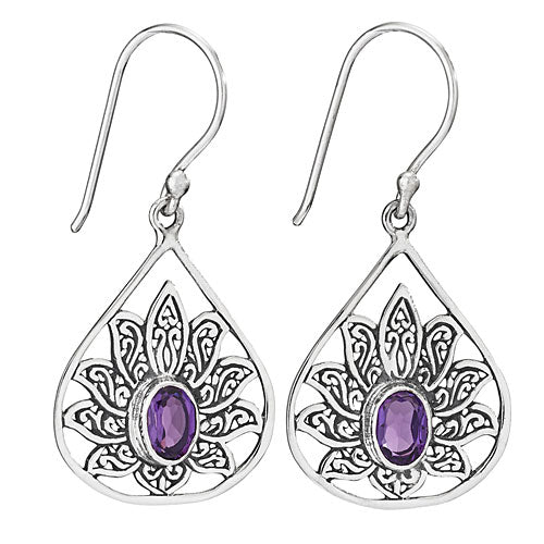 Amethyst Teardrop Lotus Earrings