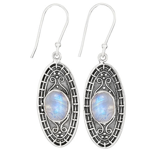 Oval Line Detailed Moonstone Earrings