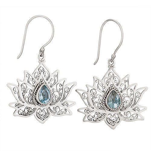 Blue Topaz Lotus Earrings