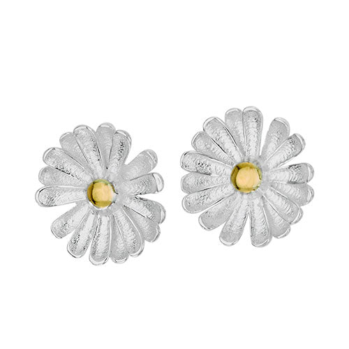 Brass Center Flower Stud Earrings