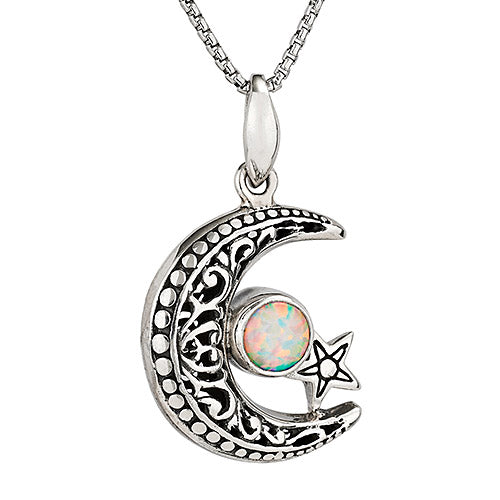 Opal Carved Moon Neklace