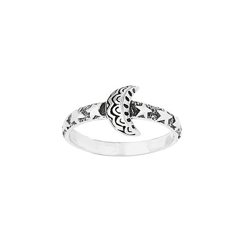 Crescent Moon Star Band Ring