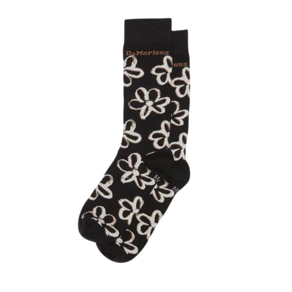 Scribble Floral Sock Black