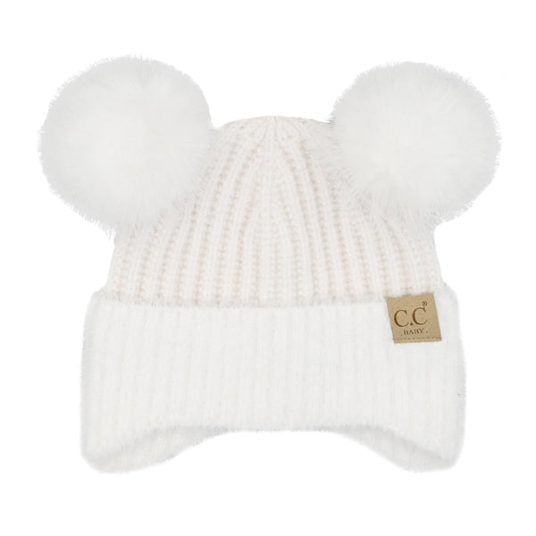 Baby Fur Earflap Double Pom CC Beanie