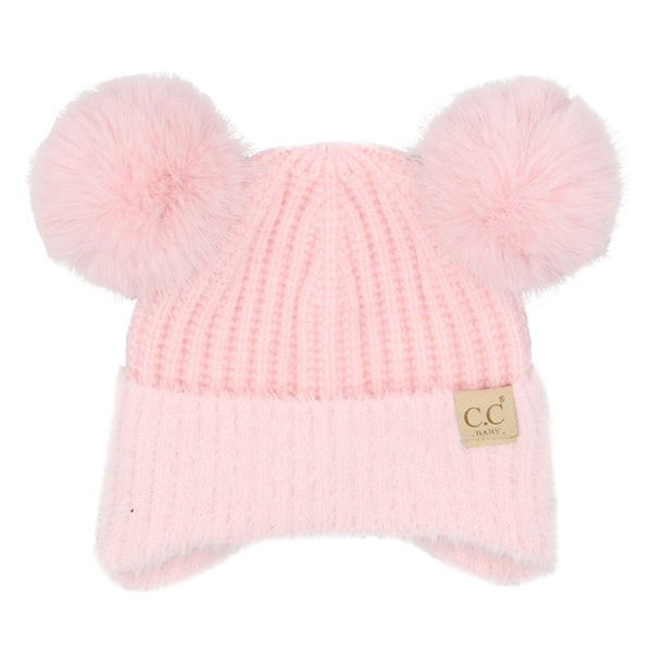 Baby Fur Earflap Double Pom CC Beanie