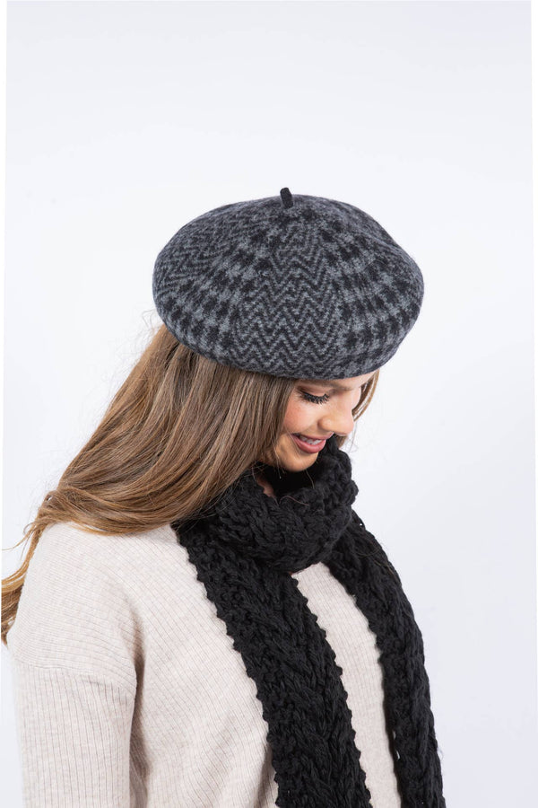 Claire Houndstooth Wool Beret