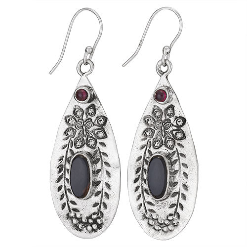 Garnet & Onyx Long Tribal Earring