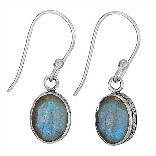 Simple Oval Faceted Labradorite Earrings