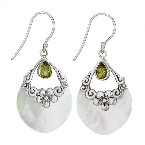 MOP & Peridot Open Earrings