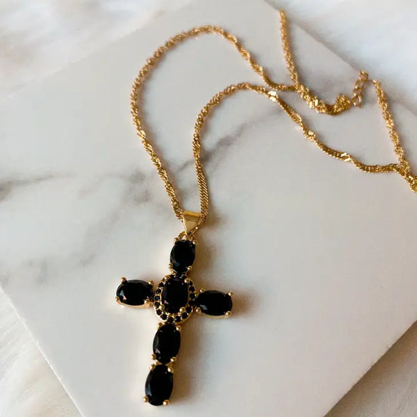 Adorn Cross Necklace Black