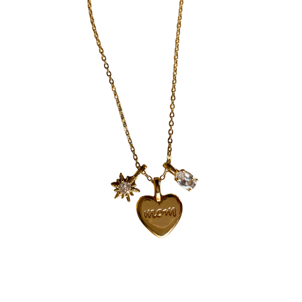 Engraved Mom Heart Multi Charm Necklace