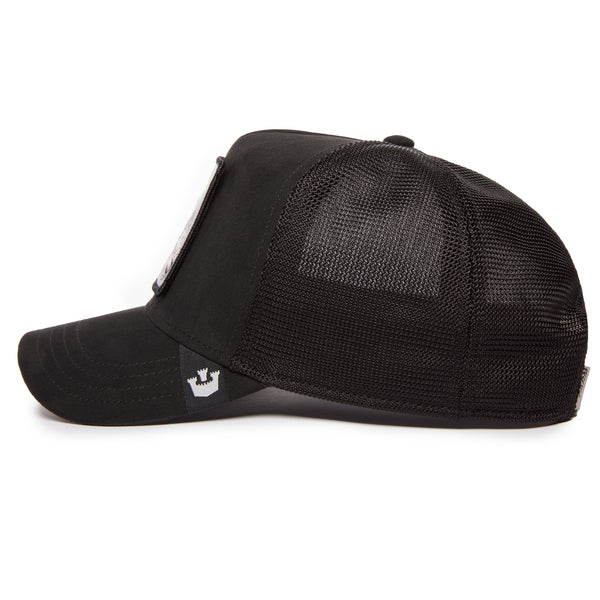 Black baseball cap with an embroidered patch featuring a ram's head and the word "LEGEND".