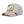 Angled view of a beige trucker hat with embroidered deer and the word 