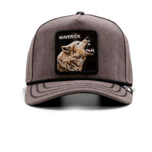 Brown baseball cap with embroidered wolf and 