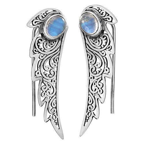 Rainbow Moonstone Fancy Wing Earrings