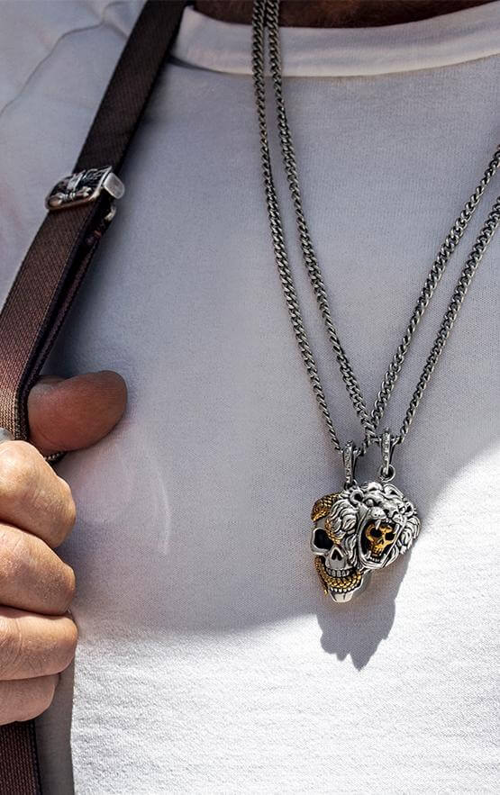 Large Skull Pendant with Gold Alloy