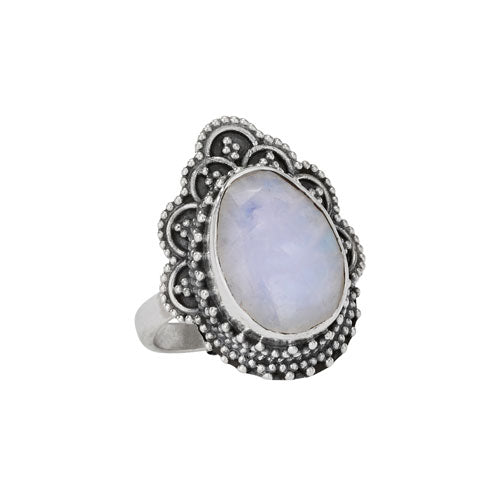 Checker Cut Rainbow Moonstone Grand Ring