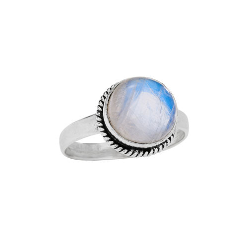 Large Round Rainbow Moonstone w/Braid Ring