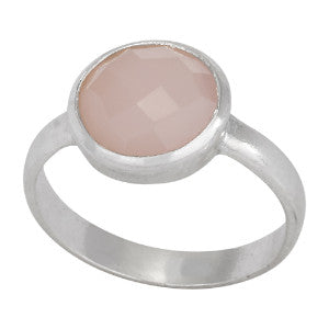 Large Round Rose Quartz Simple Ring